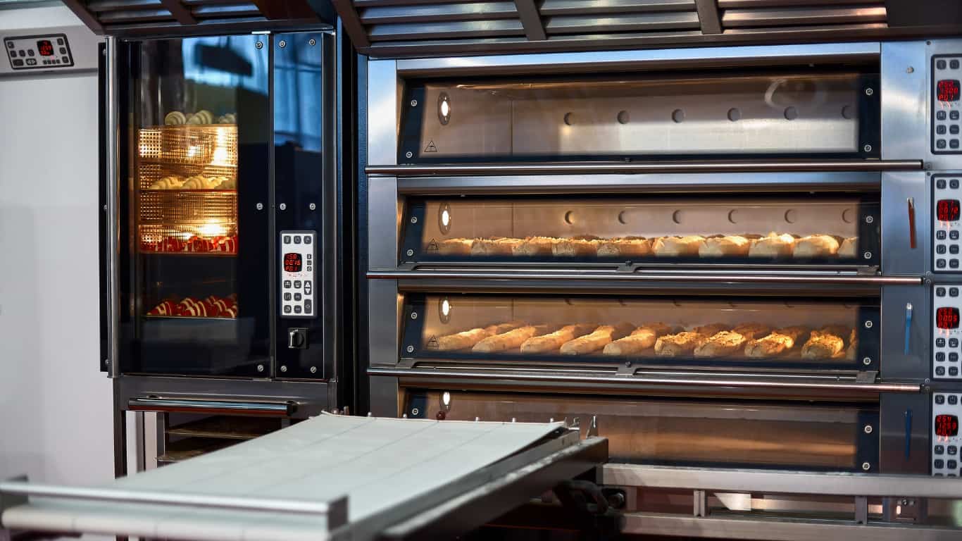 Bread baking in a commercial bakery oven